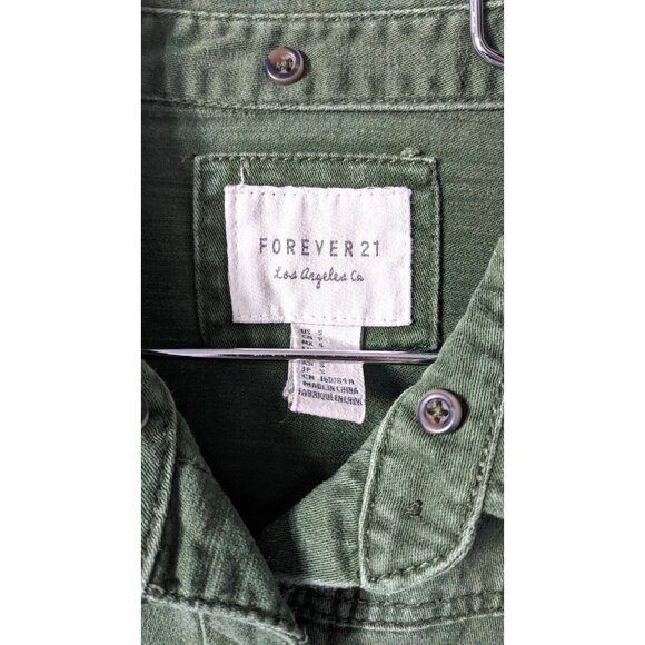 Forever 21 Women's Military Shirt Jacket Green Long Sleeves Button Up Size S - Picture 4 of 11